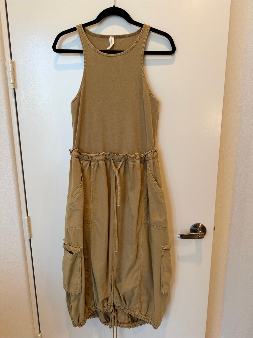 Anthropologie Sleeveless Khaki Drawstring Casual Dress